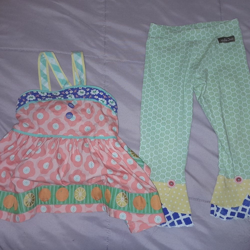 Matilda Jane Girls Pink and Mint Patterned Matching Set